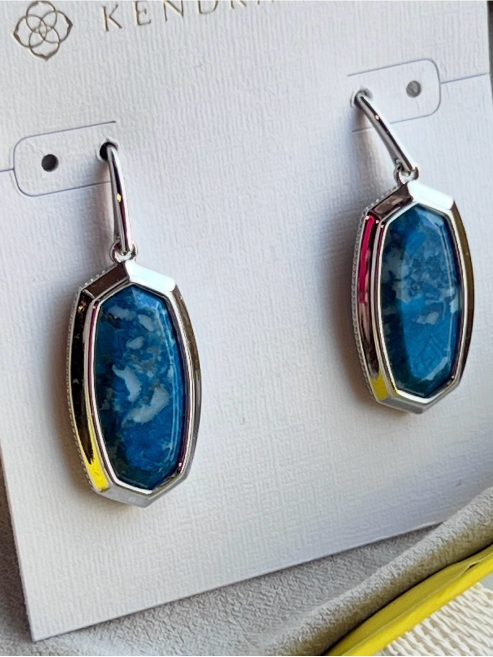 Kendra Scott, Dani, Bezel Set, Marbled, Blue, Silver Earrings, NEW In GIFT BOX!